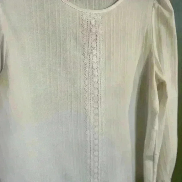 White Long Sleeve Puff Sleeve Blouse with Lace Embellishment, Size XL - Picture 4 of 5